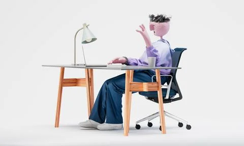 Awesome Travor greets with a hand on camera on laptop. Online communication Stock Illustration