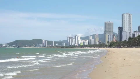 Awesome view of central beach of Nha Trang, Vietnam Stock Footage 194381222