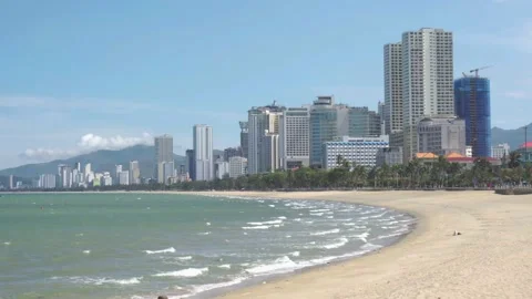 Awesome view of central beach of Nha Trang, Vietnam Stock Footage 195278034