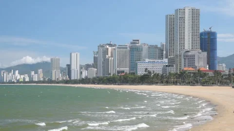 Awesome view of central beach of Nha Trang, Vietnam Stock Footage 261650580