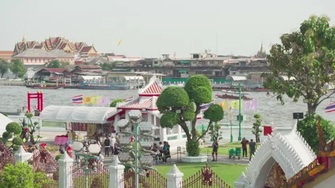 Awesome view of the Chao Phraya River from Wat Arun Stock Footage 247775673
