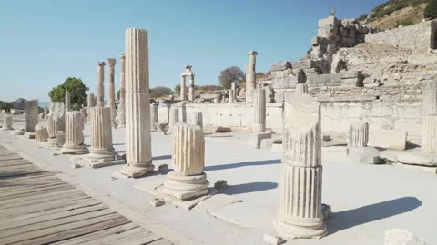 Awesome view of columns in Ephesus (Efes) at Turkey Stock Footage 188801130