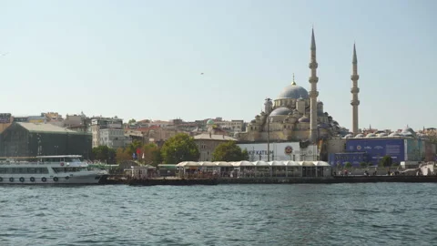 Awesome view of the New Mosque across the Golden Horn Stock Footage 194384446