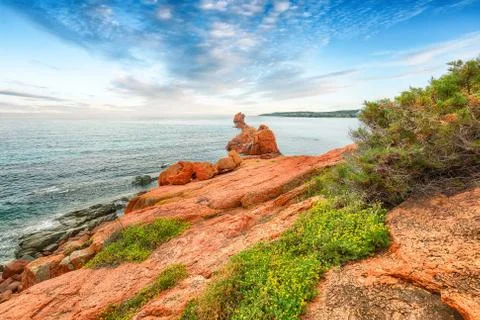 Awesome  view of Red Rocks called is Scoglius Arrubius) on Cea beach Stock Photos