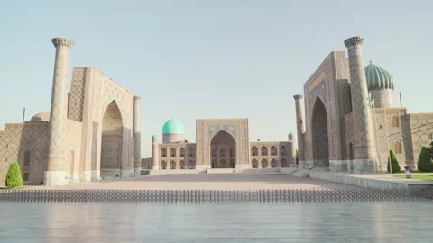Awesome view of the Registan Square in Samarkand, Uzbekistan Stock Footage 229784898