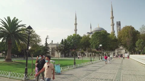Awesome view of the Sultan Ahmed Mosque (the Blue Mosque) Stock Footage 249713047