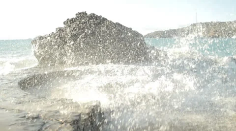 Awesome Wave On Rocks at Beach Stock Footage 22478248