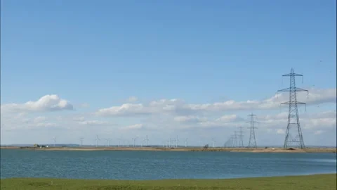 Awesome Wind Farm TIMELAPSE over a pit lake Time Lapse Stock Footage 149947776