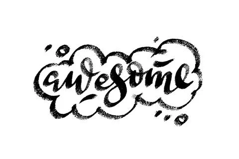 Awesome word speech bubble icon symbol. Web design. Sticker design. Hand draw Stock Illustration