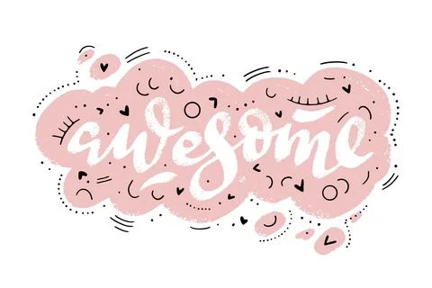 Awesome word speech bubble icon with thin linear elements around. Hand drawn  Stock Illustration