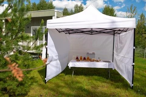 Awning for a buffet with snacks Stock Photos