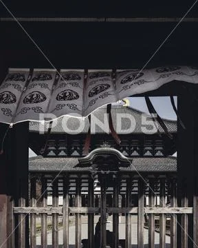 Awning on entrance against Todaiji temple Stock Photos