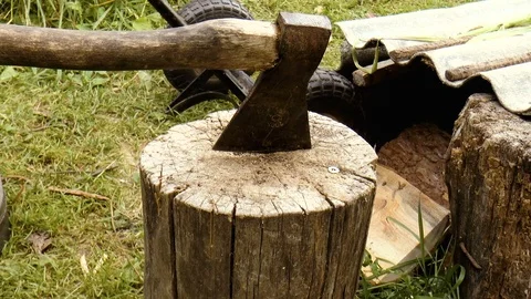 An ax in a hemp Stock Footage 78311187