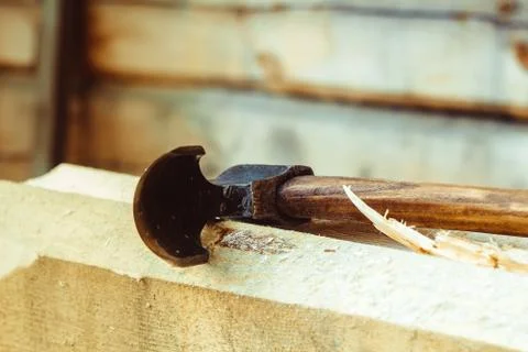 The ax lies on the tree Stock Photos