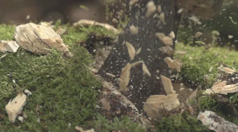 Ax Ramming With Pieces Splashing In Extreme Slow Motion Stock Footage 36664501