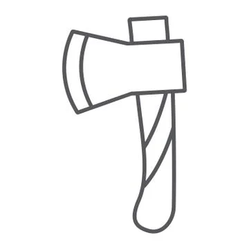 Ax thin line icon, tool and cut, axe sign, vector graphics, a linear pattern on Stock Illustration