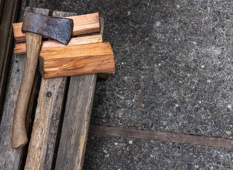 Ax on Timber Background with Copy Space Stock Photos