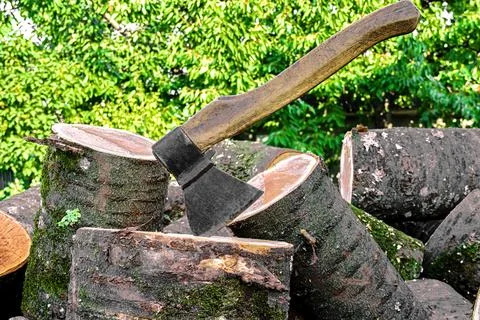 Ax in the tree stump Stock Photos