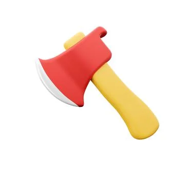 Axe 3D illustration. 3D rendering icon of axe.Wooden axe icon isolated on white 스톡 일러스트
