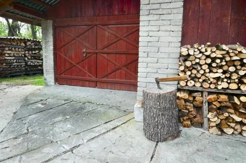 Axe and barn Stock Photos