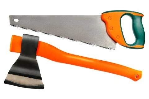Axe and hacksaw Stock Photos