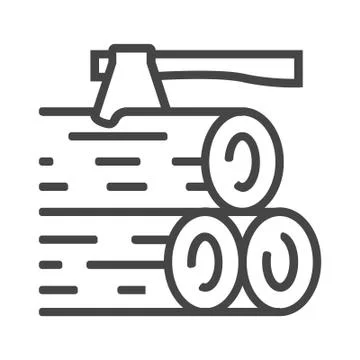 Axe and logs line icon on white background Stock Illustration