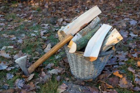 Axe and logs Stock Photos