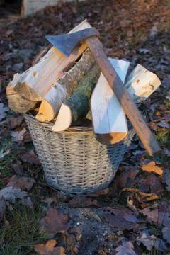 Axe and logs Stock Photos