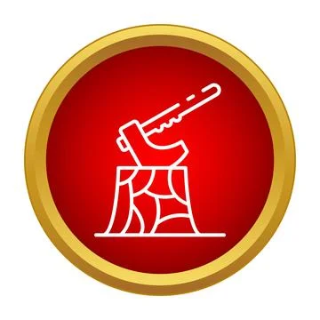 Axe and saw stuck in a tree stump icon Stock Illustration