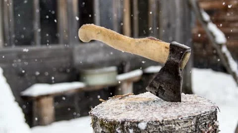 Axe and snow timelapse Stock Footage 12587290