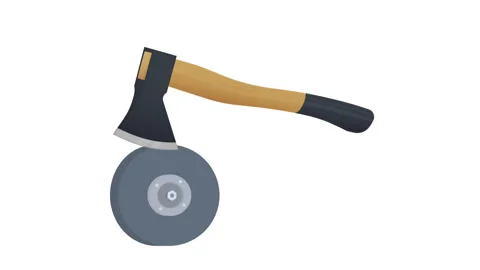 Axe. Animation of blade sharpening. Tool, cartoon Stock Footage 130499240