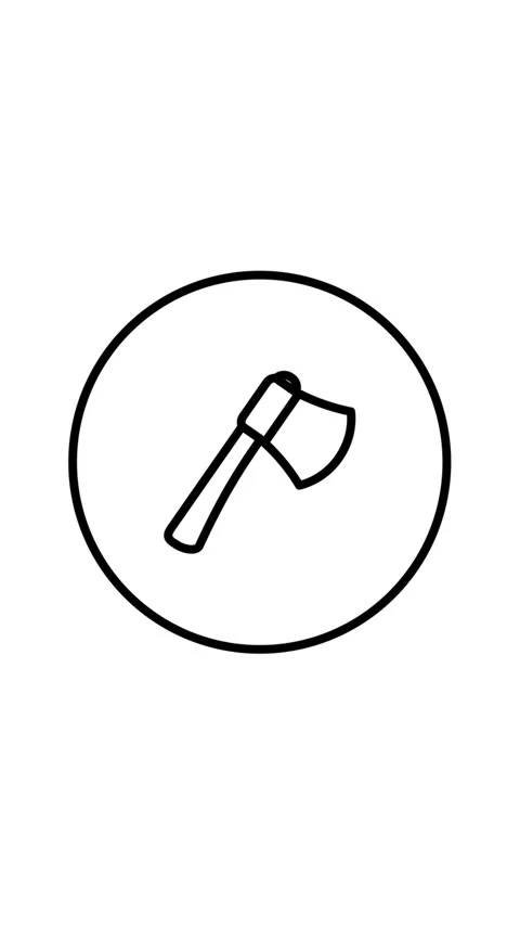 Axe black and white line icon vector illustration in a circle, vertical video, Stock Footage 291600313