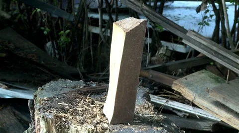 Axe cuts wood Stock Footage 8509435