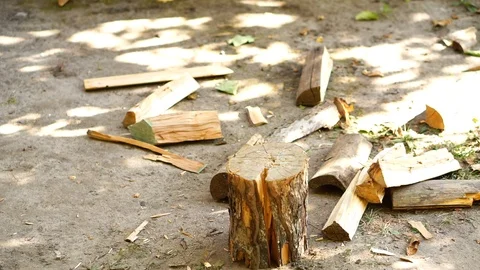 Axe cuts wood Stock Footage 94831187