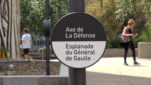 Axe de la Defense and Esplanade du General de Gaulle sign in Paris La Defense Stock Footage 254942217