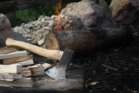 Axe at fireplace Foto stock
