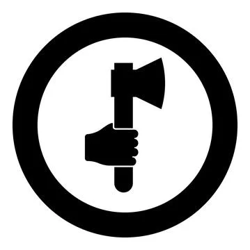 Axe in hand icon in circle round black color vector illustration image solid  Stock Illustration