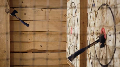 Axe Hitting Target Video stock 243214996