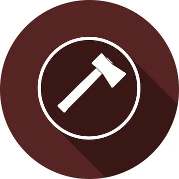 Axe icon on white circle. White flat image with long shadow. Illustrazione stock