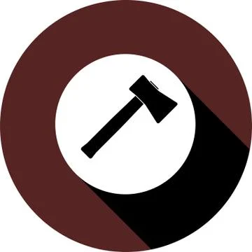 Axe icon on white circle. White flat image with long shadow.  . Stock Illustration