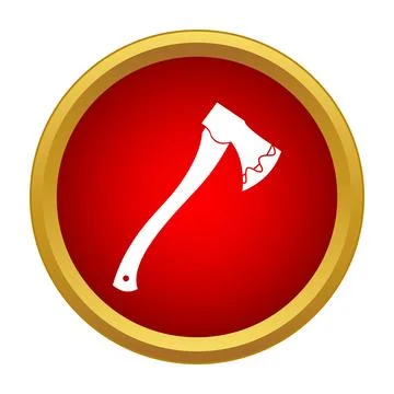 Axe icon woodcutting tool on red gold button Stock Illustration