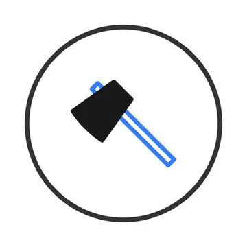 Axe illustration featuring blue handle and black head against a circular wh.. Illustration