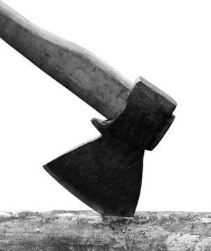Axe in log isolated on white background Stock Photos