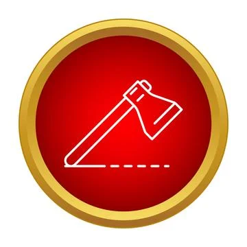 Axe or hatchet outline icon on red button Stock Illustration