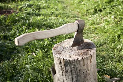 Axe with  pack for cabin Stock Photos