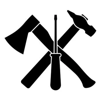 Axe, screwdriver and hammer on a white background Stock Illustration