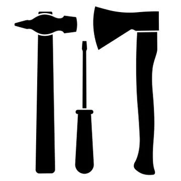 Axe, screwdriver and hammer on a white background Stock Illustration