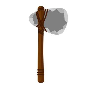 Axe of stone age on white background.Bludgeon from wood and stone in flat sty Stock Illustration