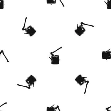 Axe stuck in a tree stump pattern seamless black Stock Illustration