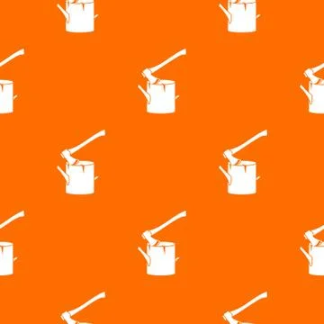 Axe stuck in a tree stump pattern seamless Stock Illustration